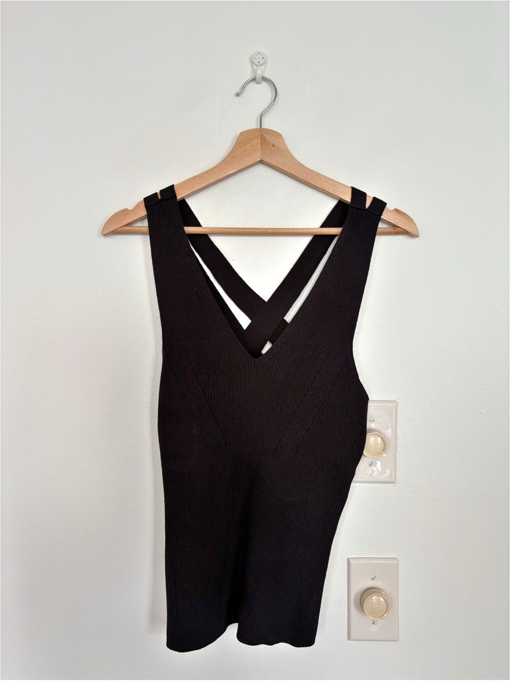 Ramy Brook || Mackenzie Strappy Back Ribbed Knit Tank Black Small - Picture 2 of 9